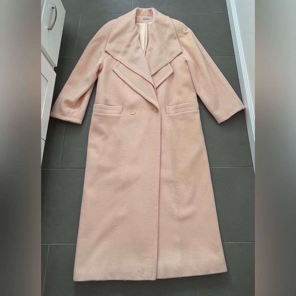 Vintage 100% Wool Peach Trench Coat Geometric Layered Collar